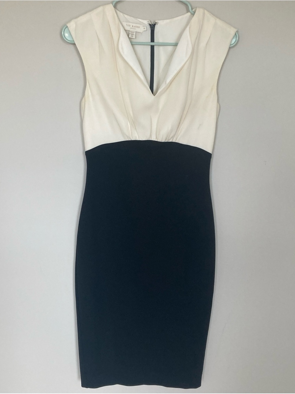 Ted Baker London Women's Sleeveless Midi Dress Size 1 Black Cream Fitted Flawed